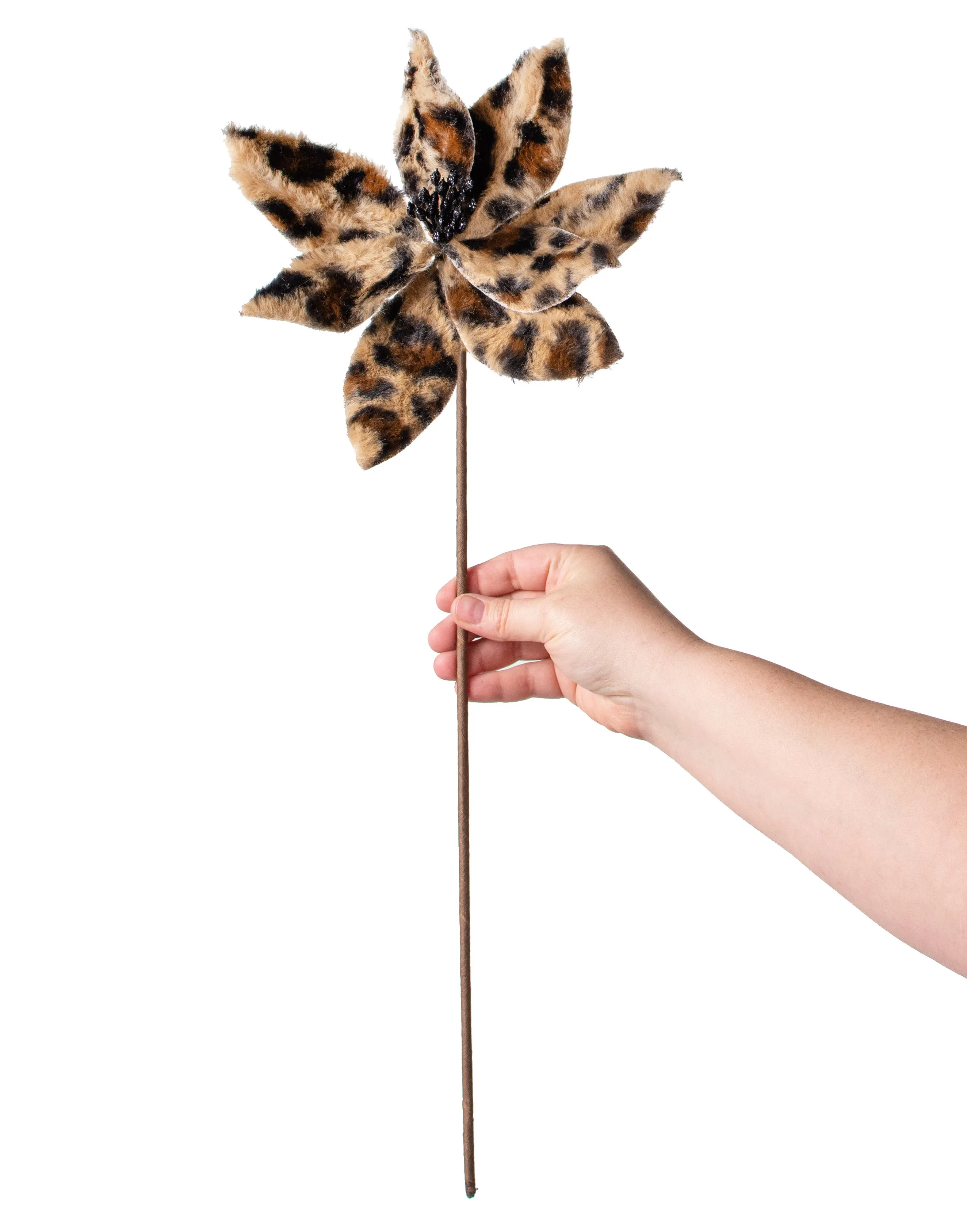 22" Cheetah Fur Poinsettia Stem