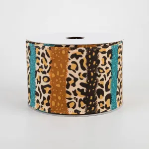 2.5" Fall Cheetah Stripes Ribbon: Teal, Brown (10 Yards)