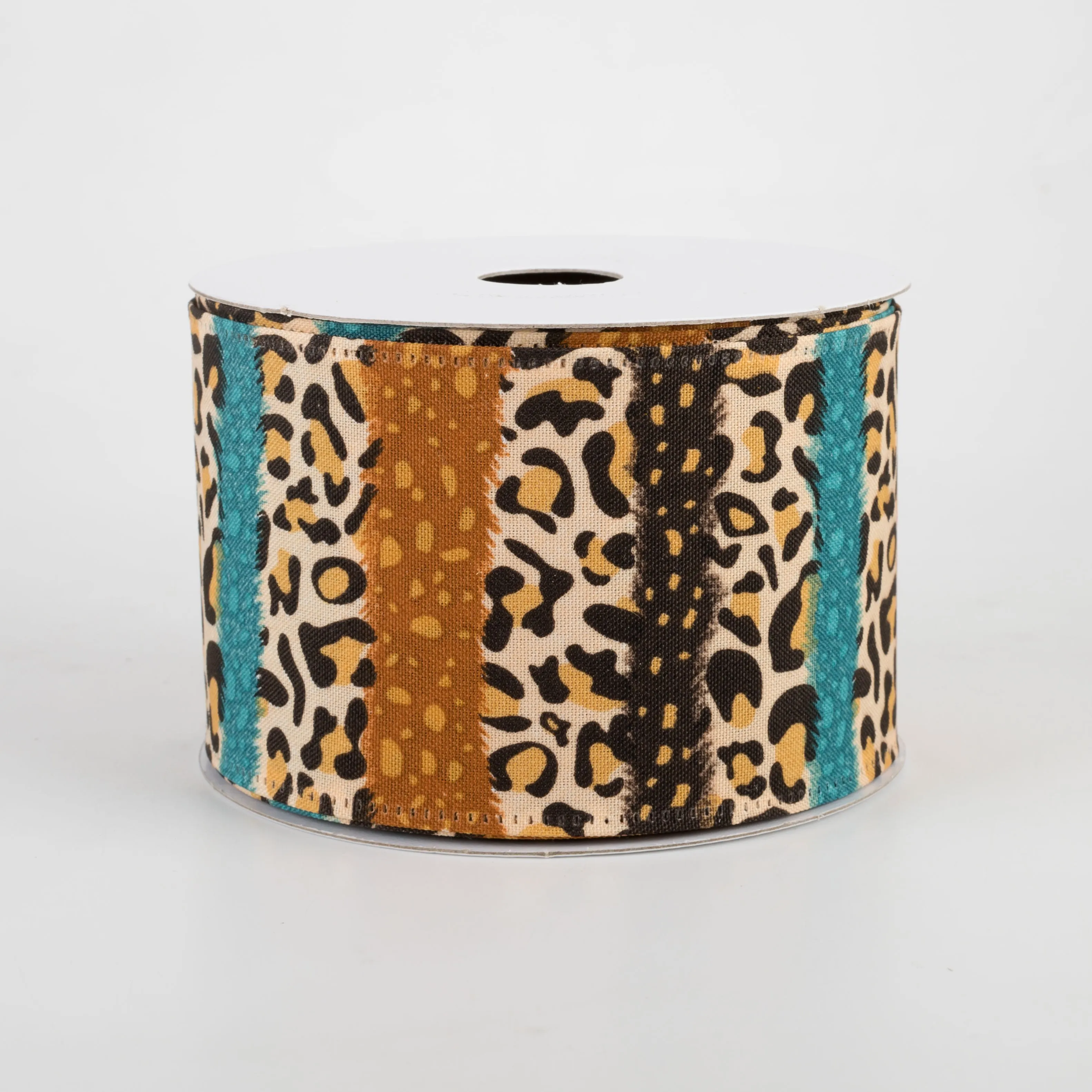 2.5" Fall Cheetah Stripes Ribbon: Teal, Brown (10 Yards)
