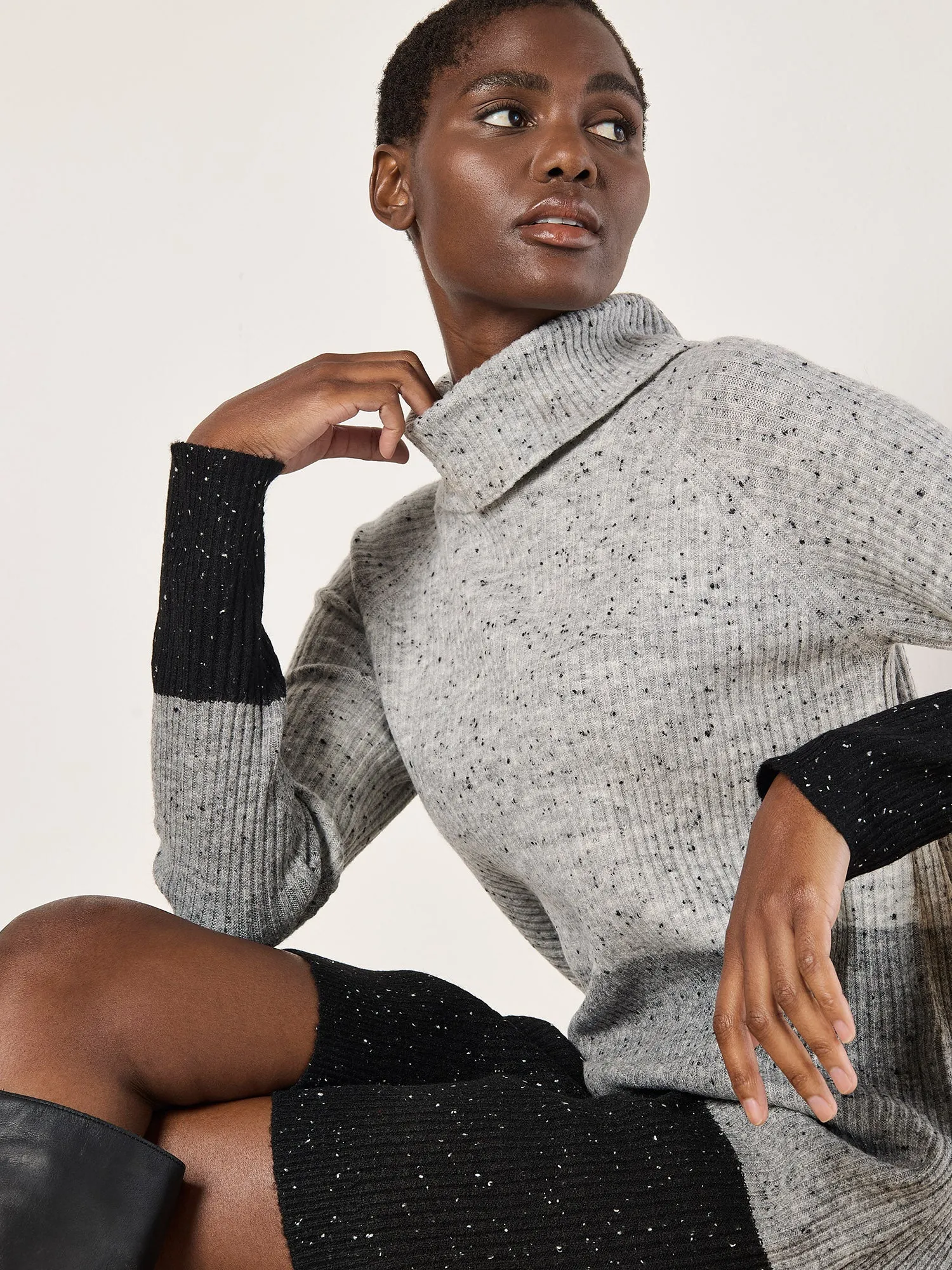 Apricot Fleck Knit Ribbed Colour Block Dress