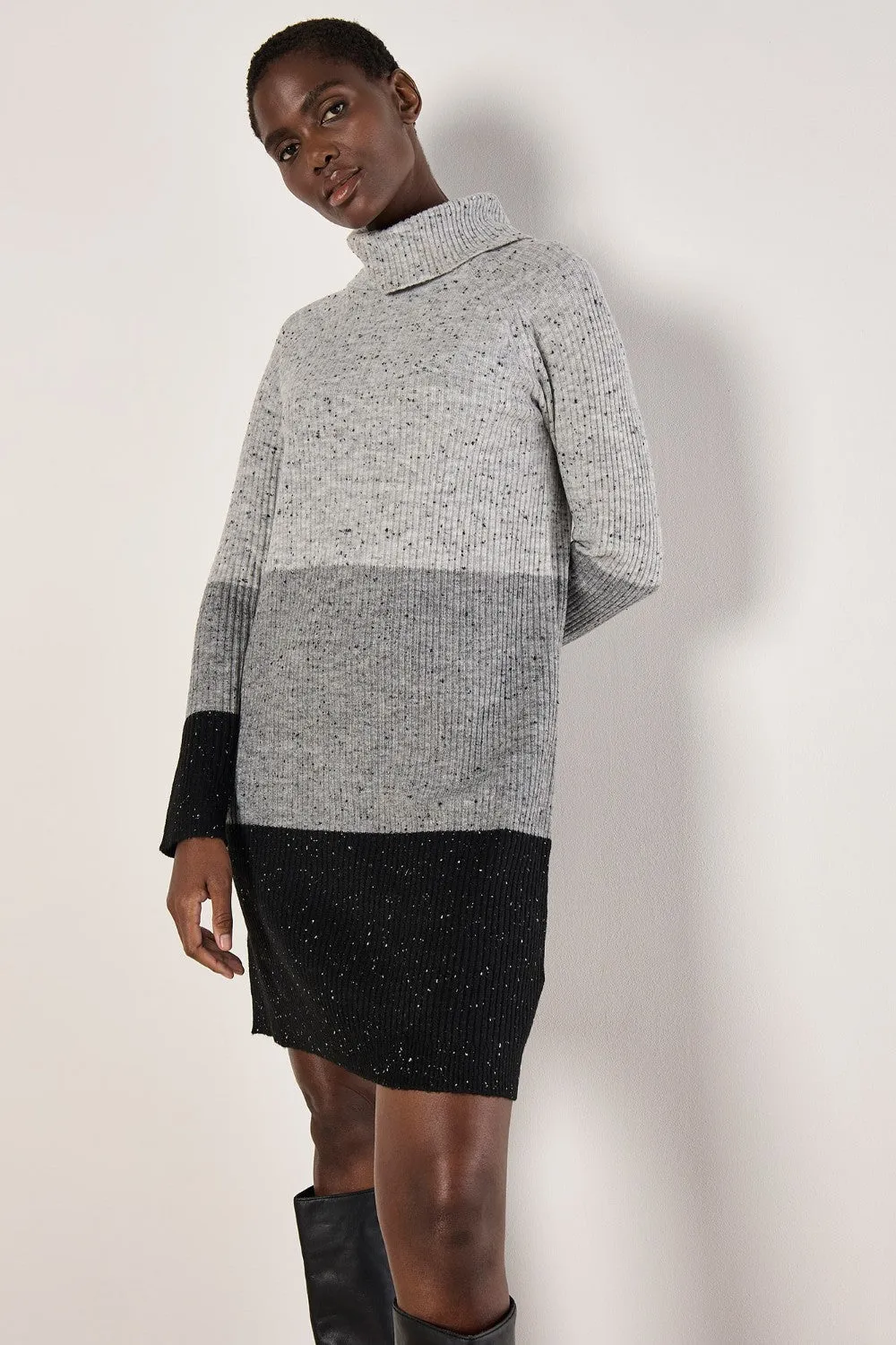 Apricot Fleck Knit Ribbed Colour Block Dress