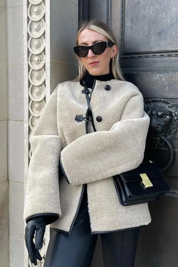 Artificial Fur Round Neck Coat