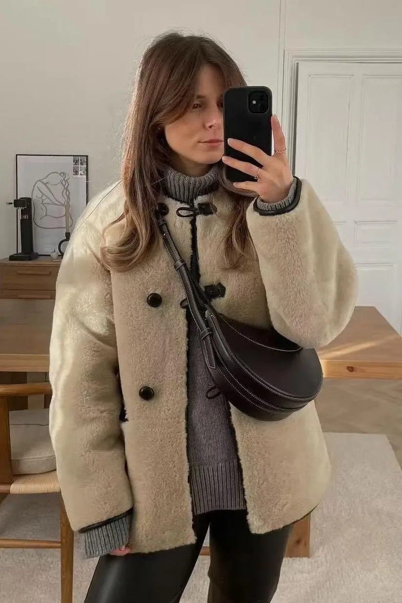Artificial Fur Round Neck Coat