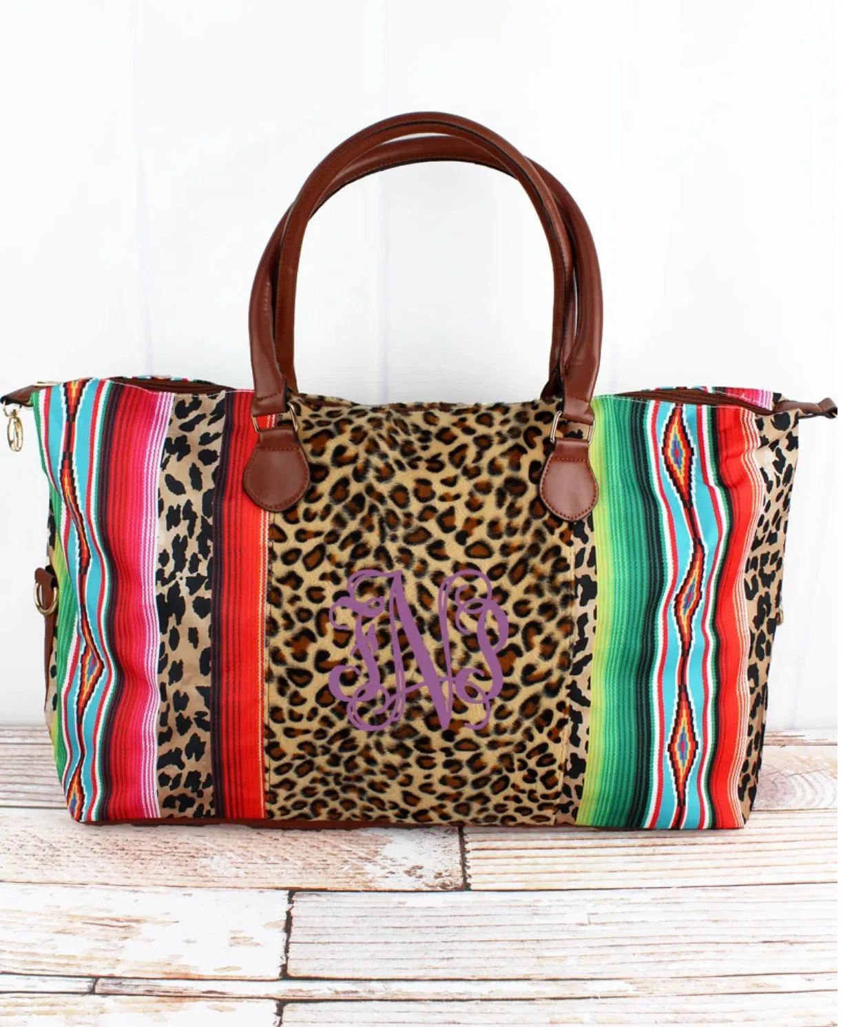 Be Bold Weekender Collection Cow, Serape and Sunflower with Leopard Faux Fur Center NGIL Brand (Shoulder Strap Included)