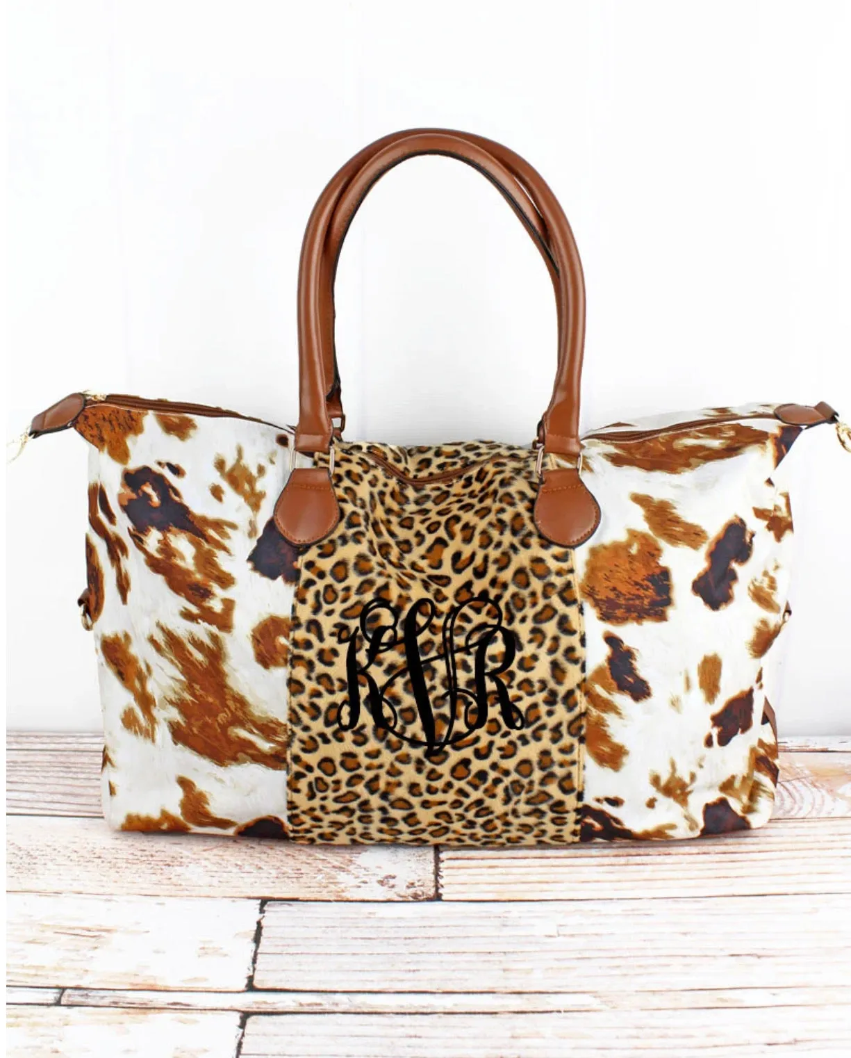 Be Bold Weekender Collection Cow, Serape and Sunflower with Leopard Faux Fur Center NGIL Brand (Shoulder Strap Included)