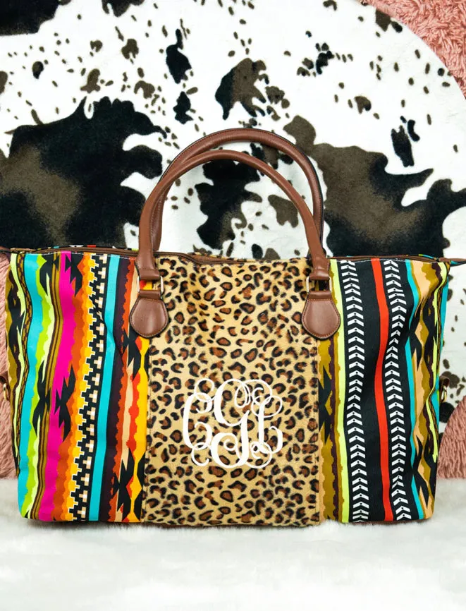 Be Bold Weekender Collection Cow, Serape and Sunflower with Leopard Faux Fur Center NGIL Brand (Shoulder Strap Included)