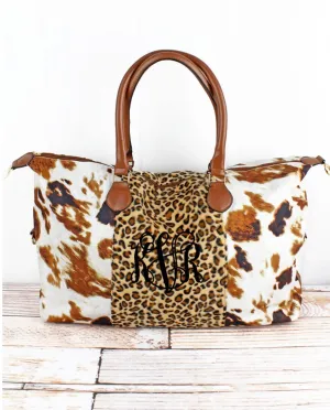 Be Bold Weekender Collection Cow, Serape and Sunflower with Leopard Faux Fur Center NGIL Brand (Shoulder Strap Included)