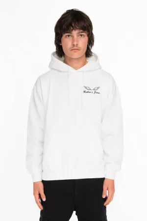 BLACK WINGS PULLOVER HOODIE IN WHITE
