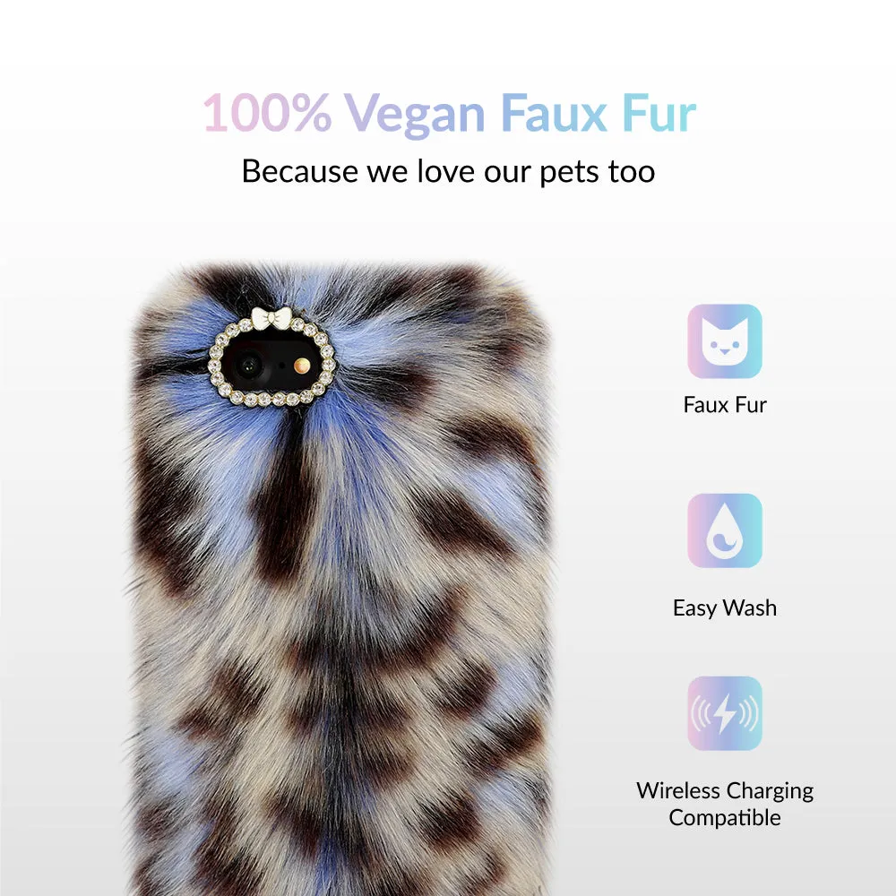 Blue Leopard Faux Fur iPhone Case