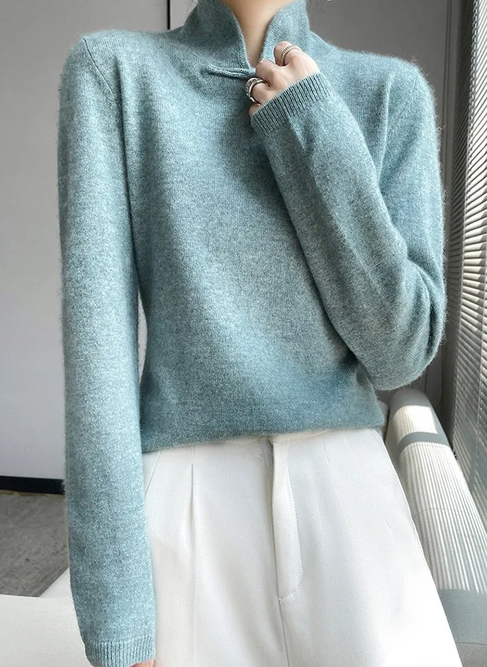 Chinese Qipao Collar Wool Knit Sweater for Stylish Winter Look
