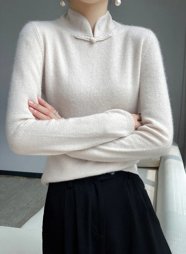 Chinese Qipao Collar Wool Knit Sweater for Stylish Winter Look