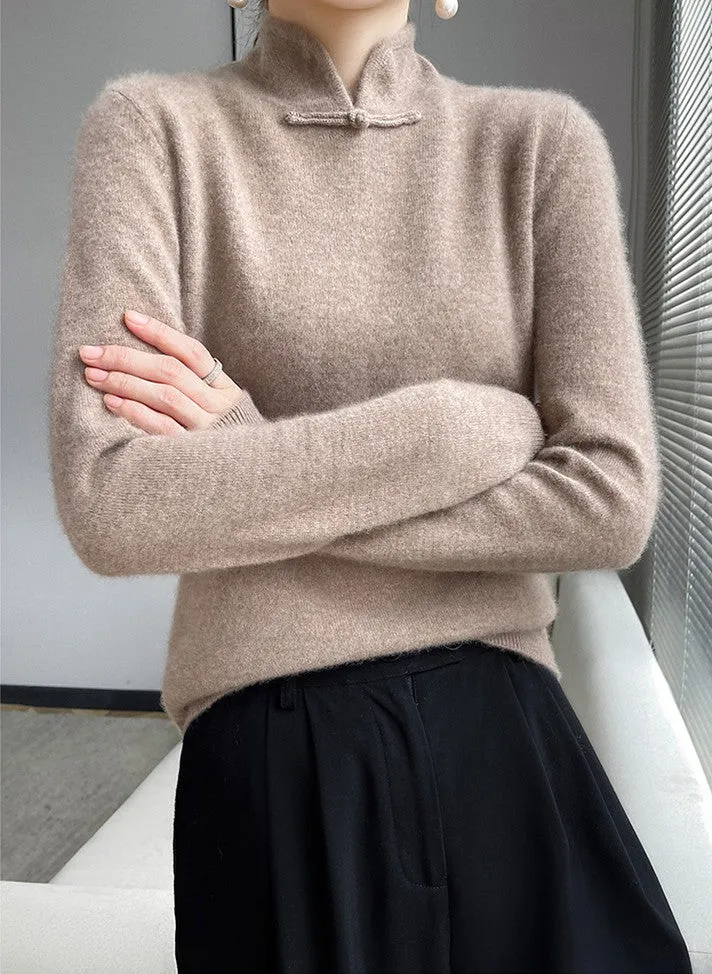 Chinese Qipao Collar Wool Knit Sweater for Stylish Winter Look