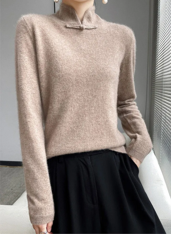 Chinese Qipao Collar Wool Knit Sweater for Stylish Winter Look