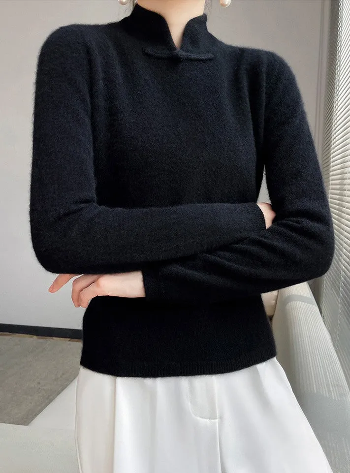 Chinese Qipao Collar Wool Knit Sweater for Stylish Winter Look