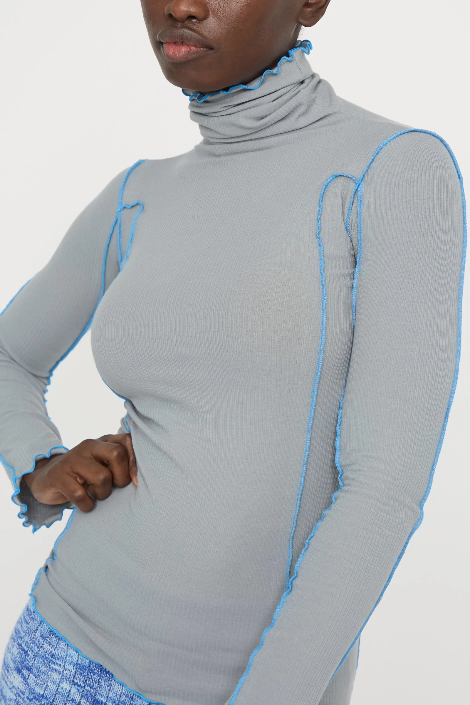 Cotton Rib Omato Turtleneck in Bow Blue