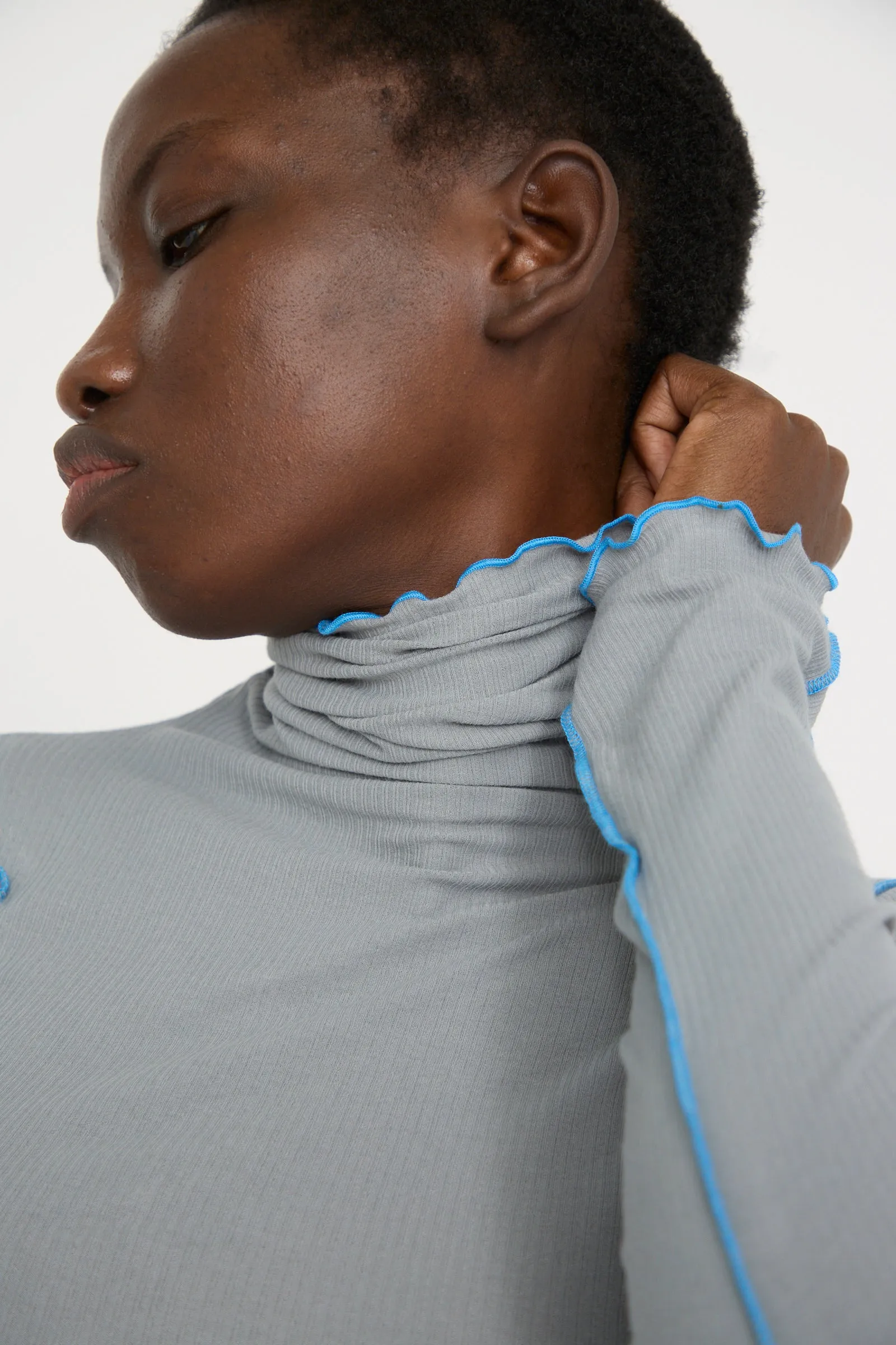 Cotton Rib Omato Turtleneck in Bow Blue
