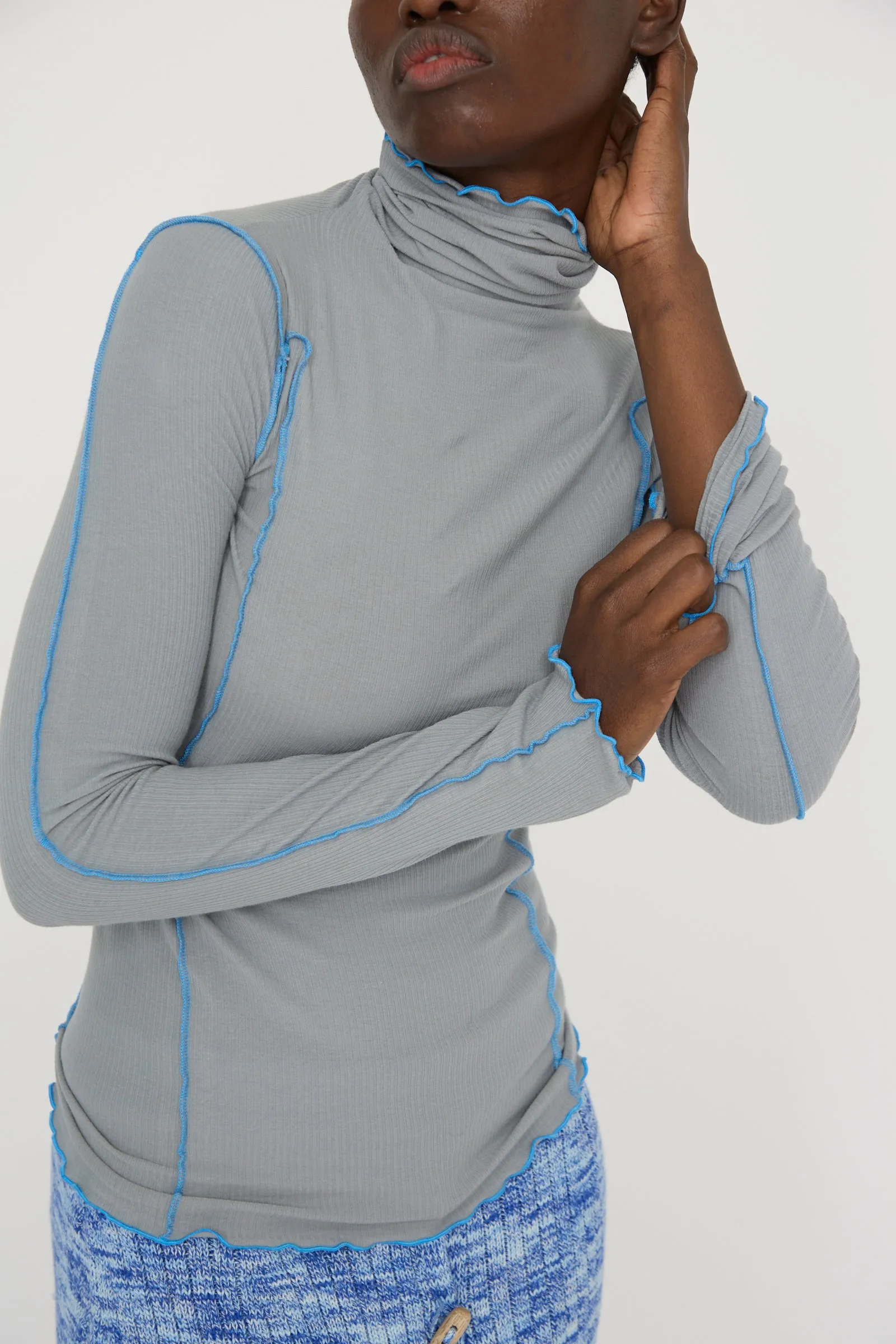 Cotton Rib Omato Turtleneck in Bow Blue