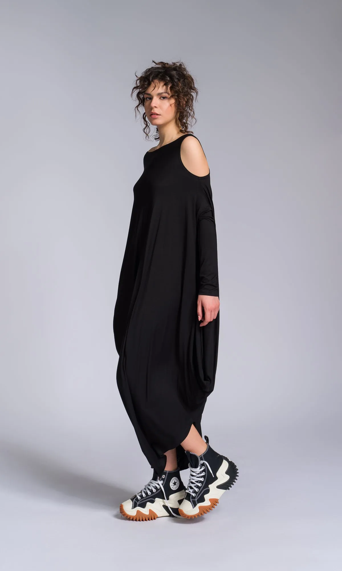 Cut-out Shoulder Asymmetric Dress