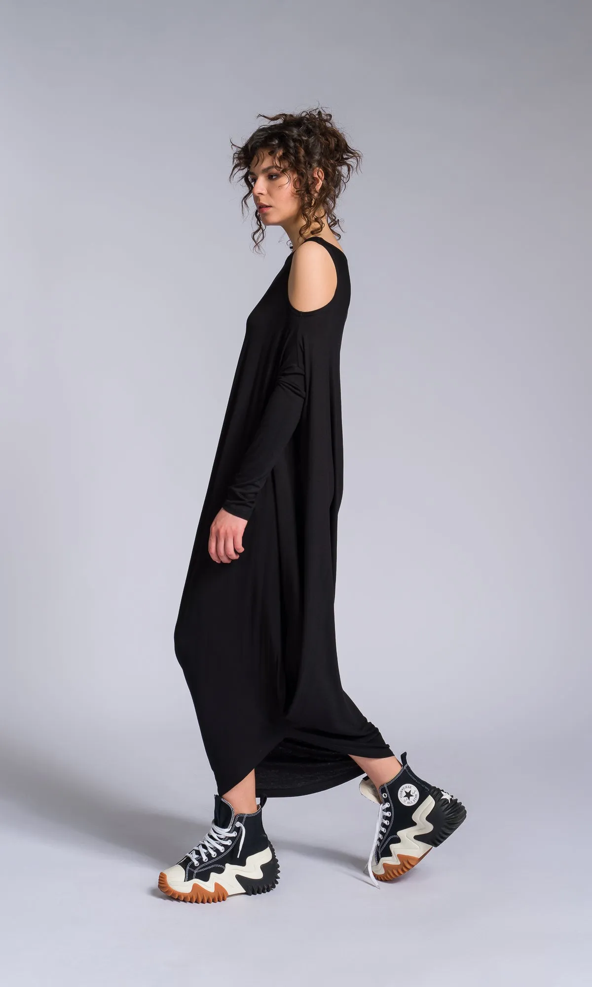 Cut-out Shoulder Asymmetric Dress
