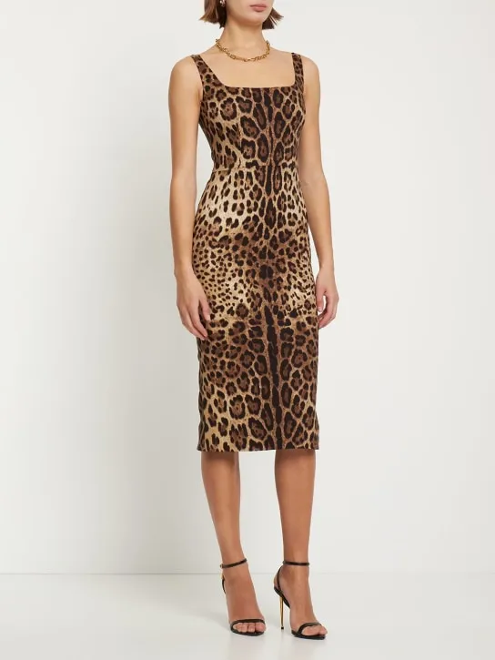 Dolce&amp;Gabbana   Leopard print charmeuse midi dress 