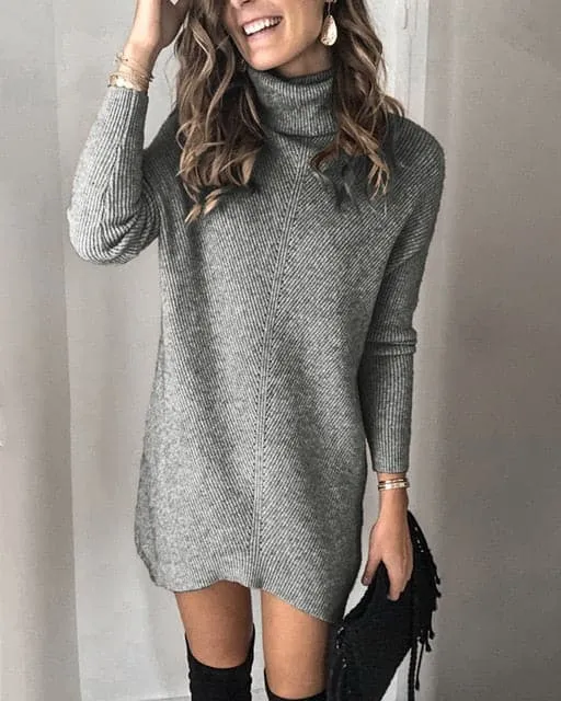 DressBetty - Fashion Turtleneck Long Sleeve Sweater Dress