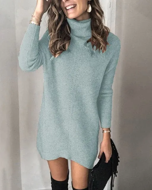 DressBetty - Fashion Turtleneck Long Sleeve Sweater Dress