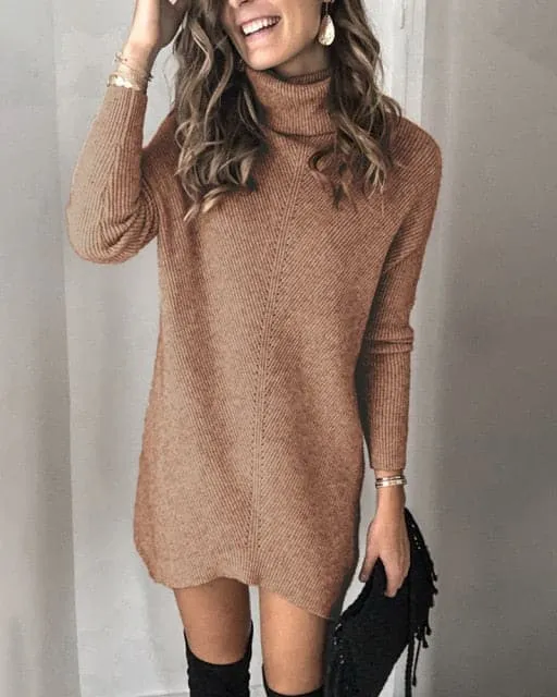 DressBetty - Fashion Turtleneck Long Sleeve Sweater Dress
