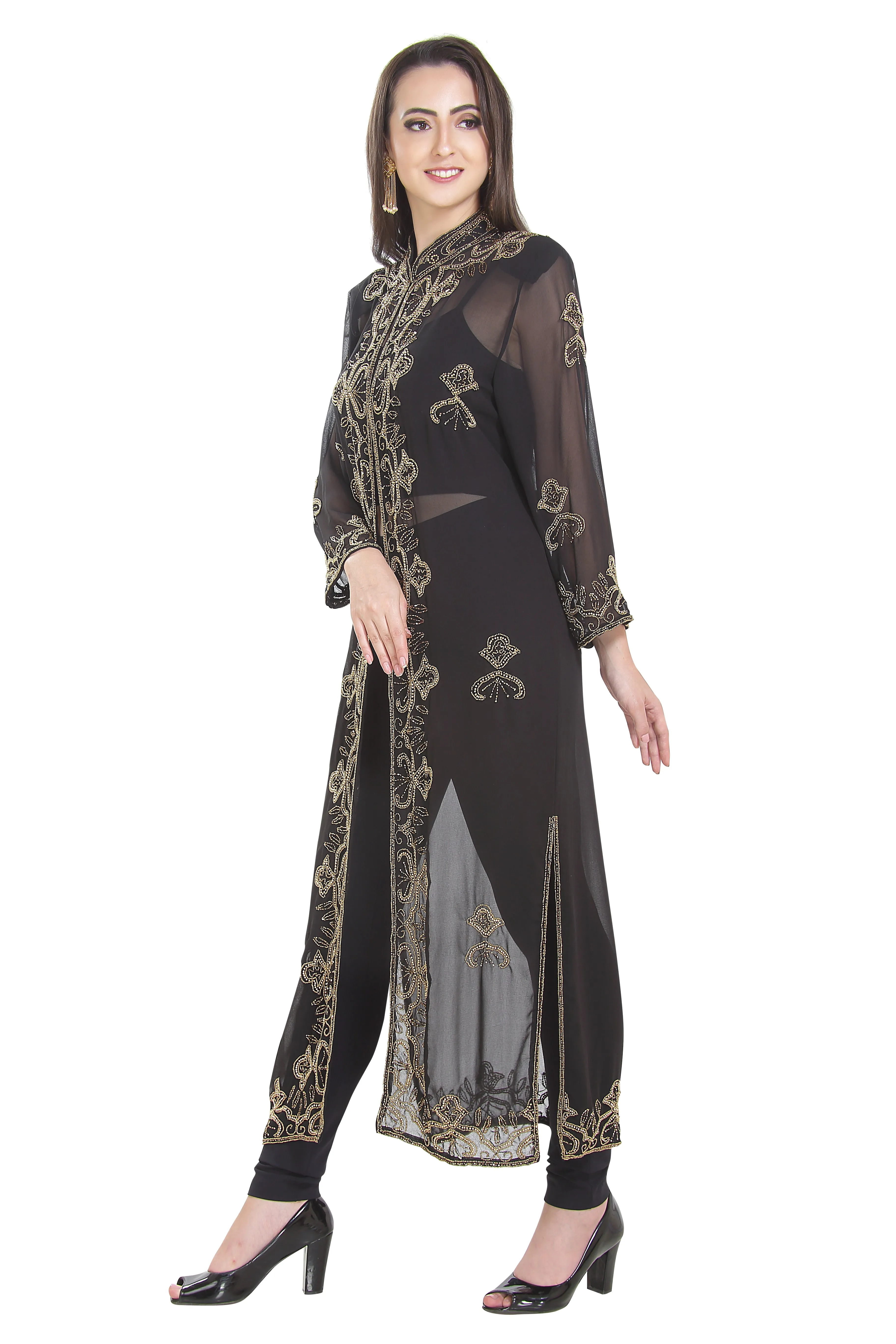 Embroidered Cardigan Jacket Overcoat Long Maxi Gown