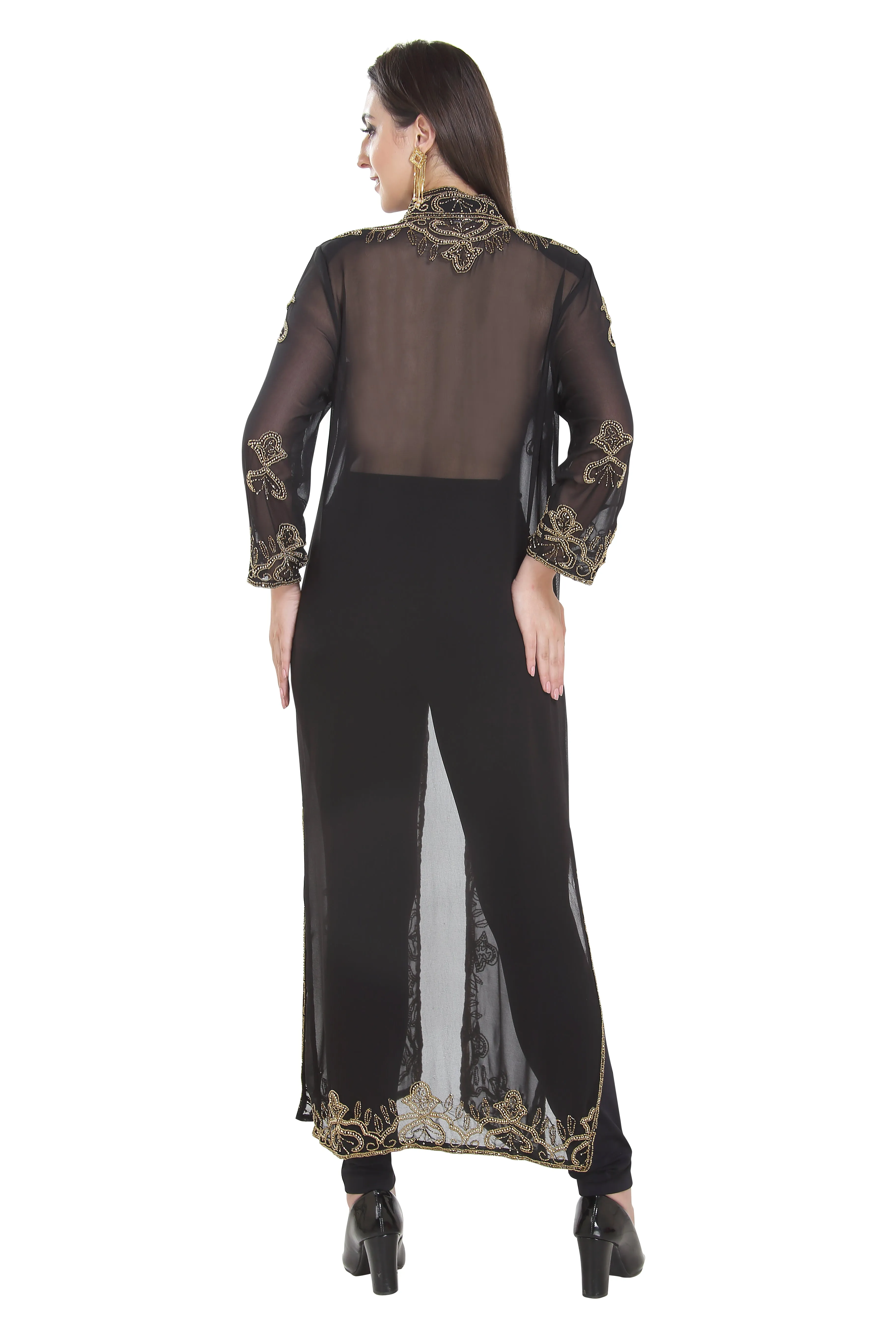 Embroidered Cardigan Jacket Overcoat Long Maxi Gown