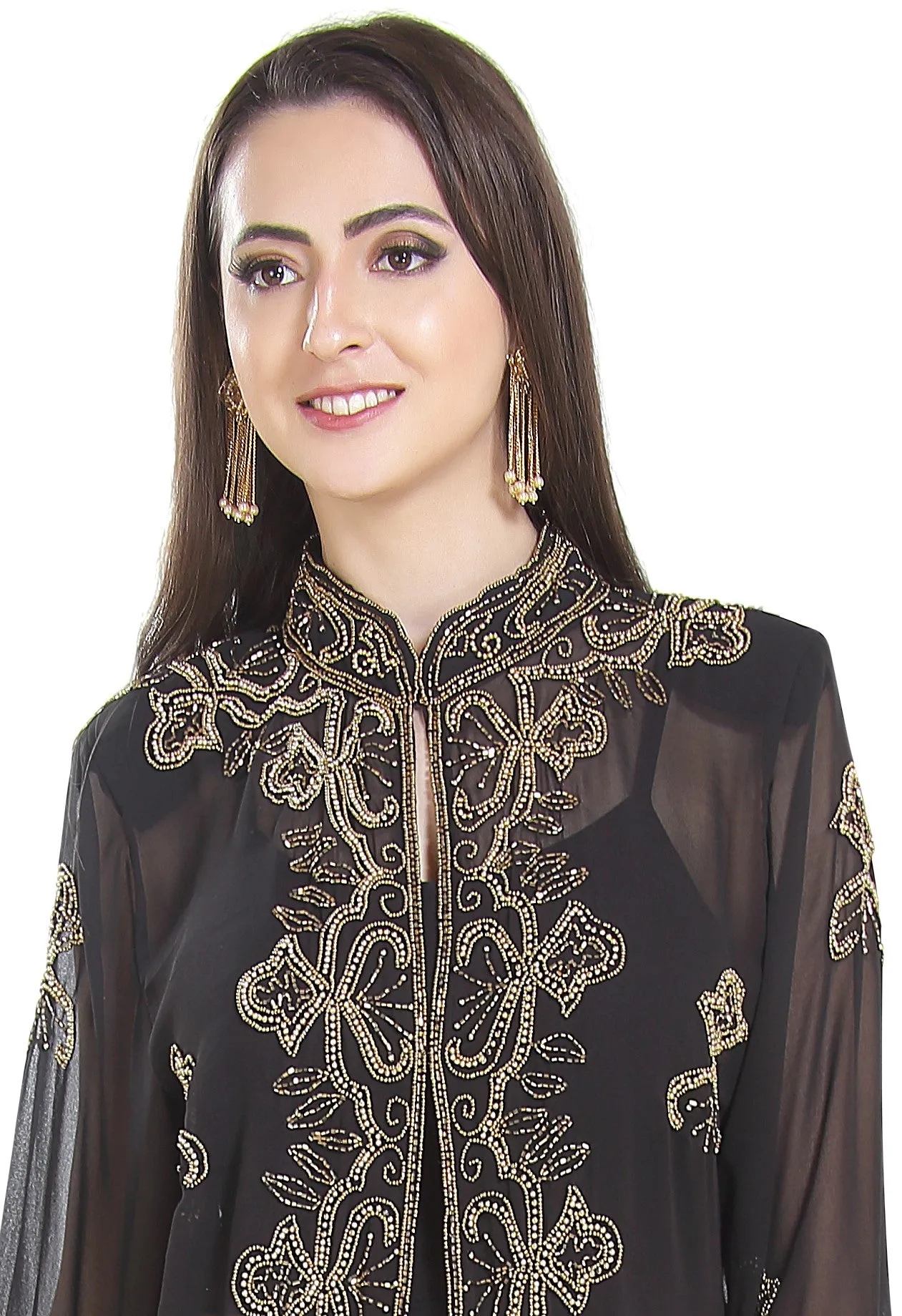 Embroidered Cardigan Jacket Overcoat Long Maxi Gown