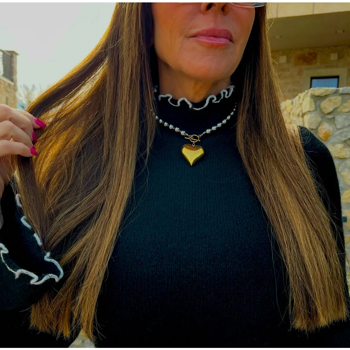 Emily Contrast Stitching Mock Neck Sweater