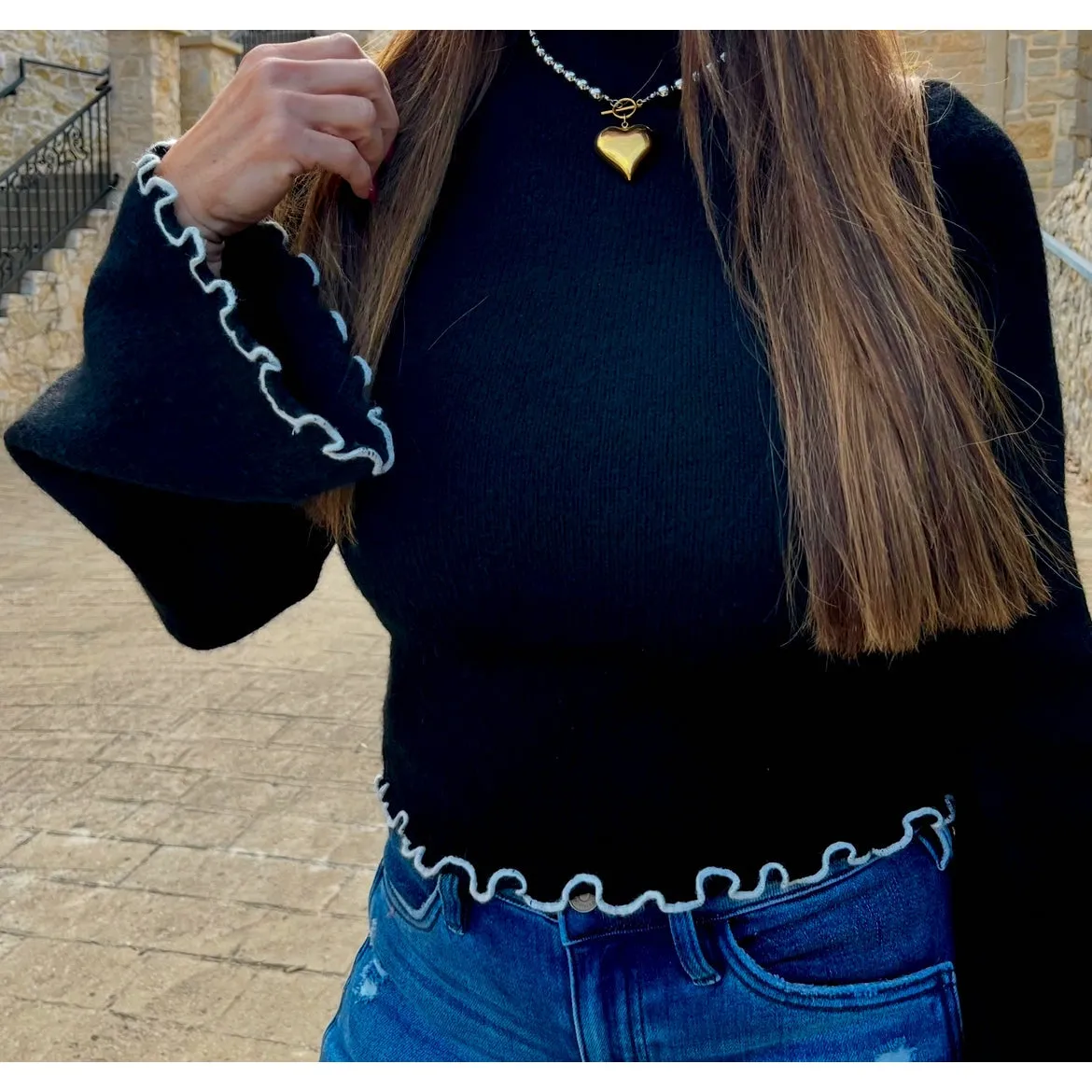Emily Contrast Stitching Mock Neck Sweater