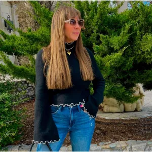 Emily Contrast Stitching Mock Neck Sweater