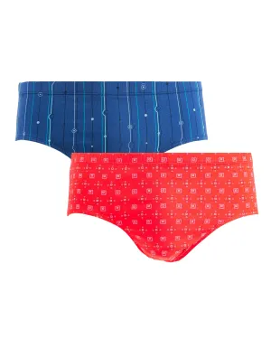 Ensemble de Slips Taille Haute Imprimé en Jersey de Coton Mercerisé - bleu et rouge E121.2