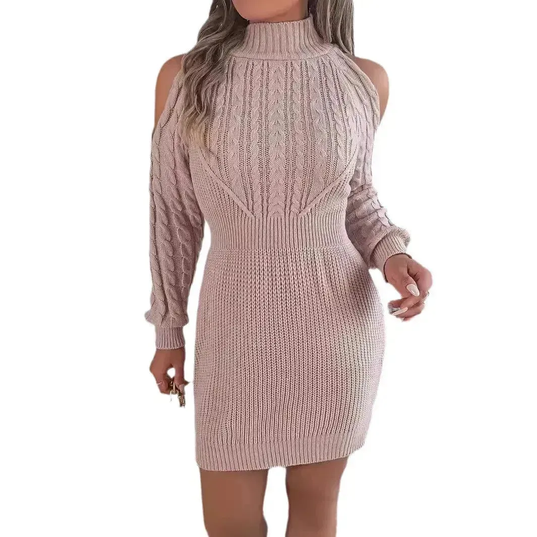 Fashionable Autumn Winter Slim fit Woolen Twist Knitted Mini Sweater Dress