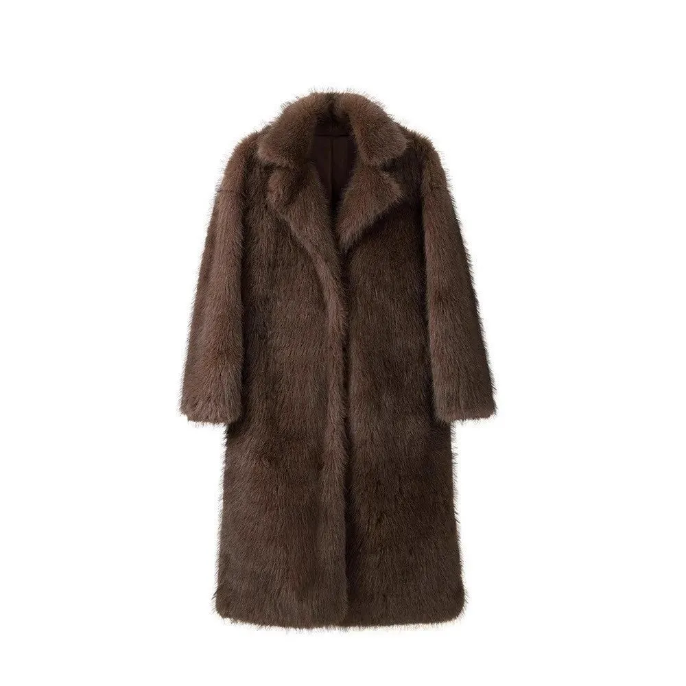 Faux Fur Coat Autumn Winter Thickening Lengthened Ankle Fluffy Fox Fur Coat Brown Fur Coat
