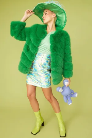 Gaga Faux Fur Striped Green Coat