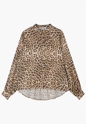 Harlowe Button Front Safari Print Blouse In Brown