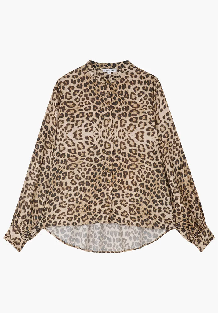 Harlowe Button Front Safari Print Blouse In Brown