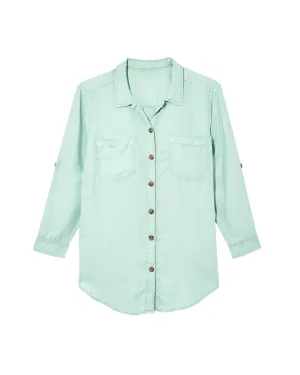Hilary Button Down Tunic Top | Light Blue