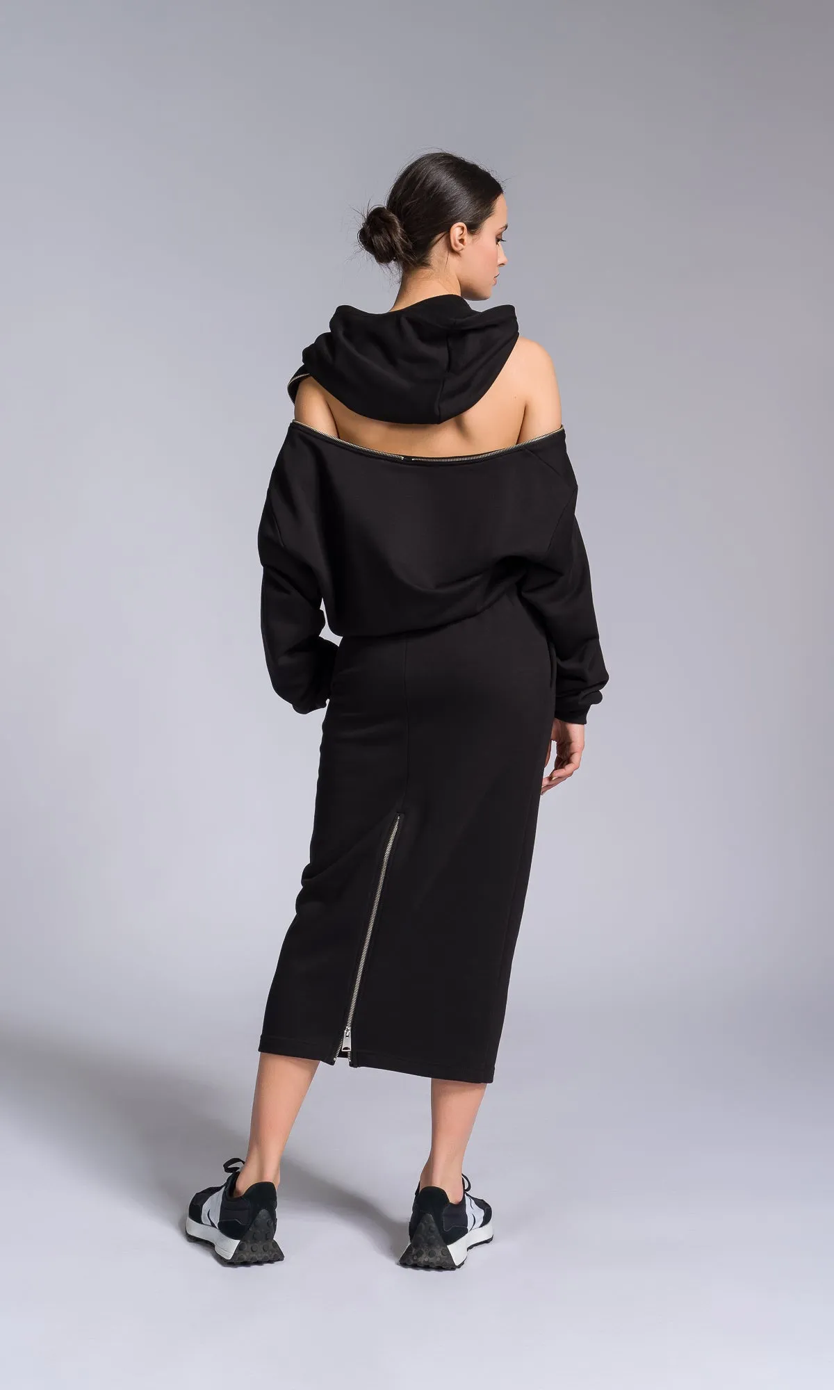 Hooded Cotton Dress with Zippered Shoulders