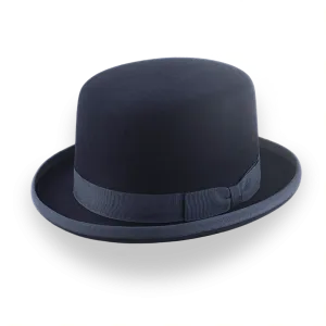 Iconic Flat Top Bowler Hat in Dark Navy Blue Fur Felt | The Oddjob