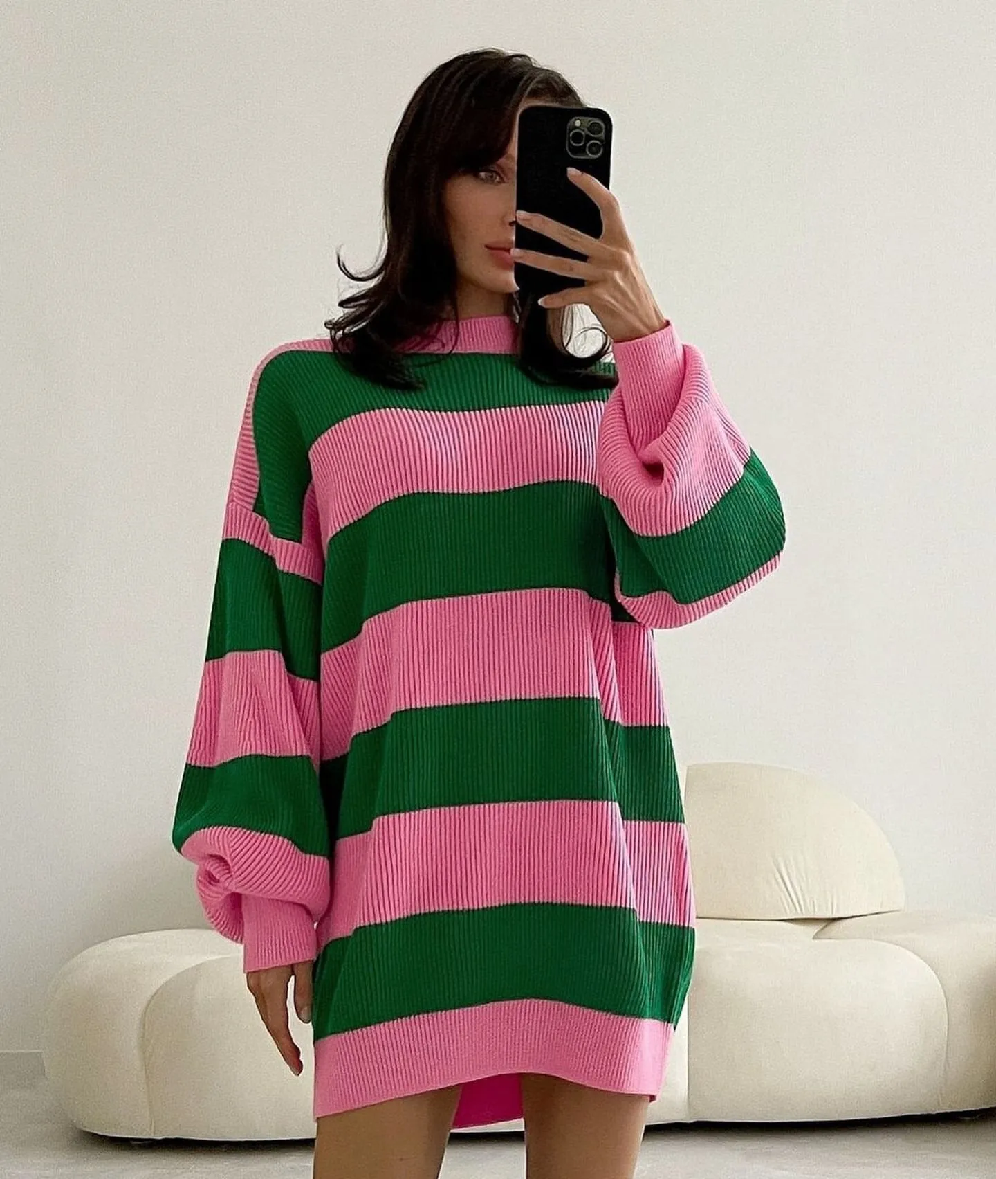 Joskaa Nsauye Casual Winter 2024 Autumn Club Pullover Knitted Women Sweater Jumpers Y2K Oversized Striped Loose Sexy Sweater Dress