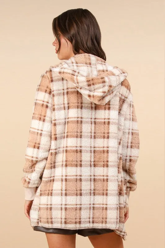 Korinne Oversized Faux Fur Tunic Hooded Printed Jacket