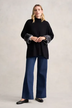Leopard Faux Fur Trim Poncho