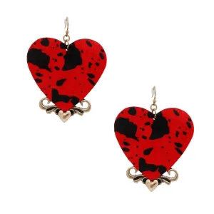 Love Red: Heart-Shaped Print Leather Earrings for Women