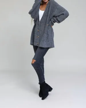 Melange Button Down Cardigan in Charcoal | Charcoal