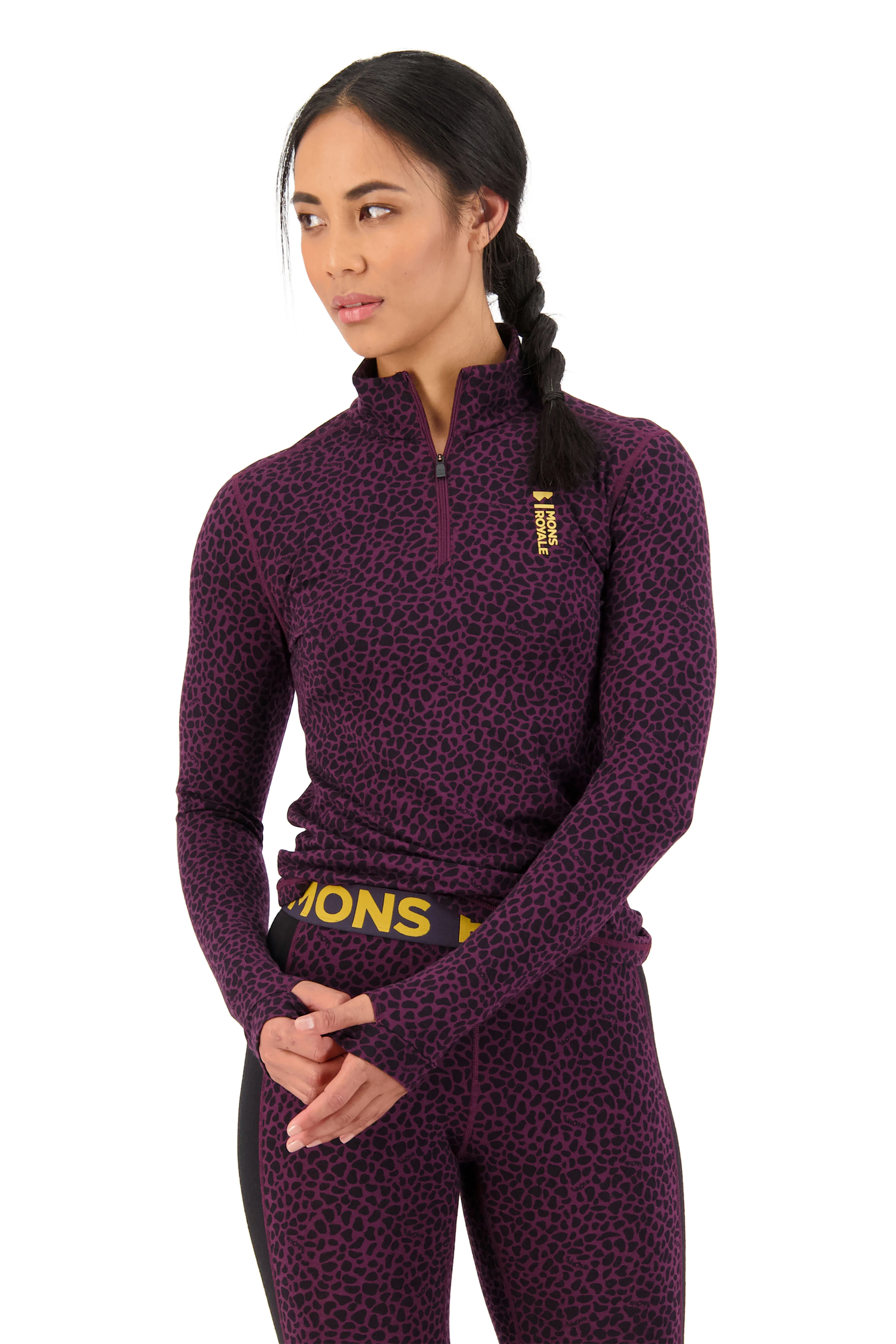 Mons Royale Women&#x27;s Cascade Merino Flex 200 1/4 Zip Winter Leopard | Buy Mons Royale Women&#x27;s Cascade Merino Flex 200 1/4 Zip Winter Leopard here | Outnorth