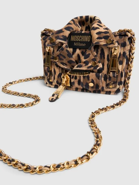 Moschino   Biker printed suede shoulder bag 