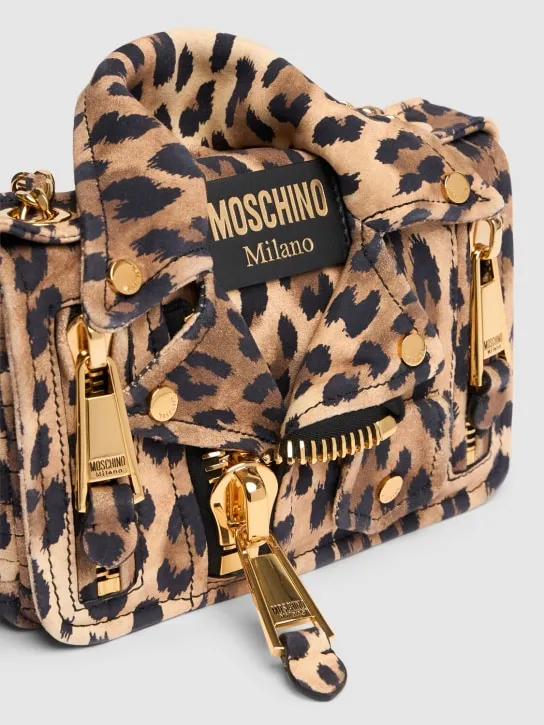 Moschino   Biker printed suede shoulder bag 